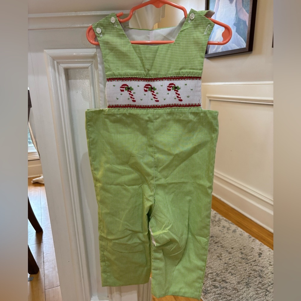 Green and White Checkered Smocked Christmas Romper